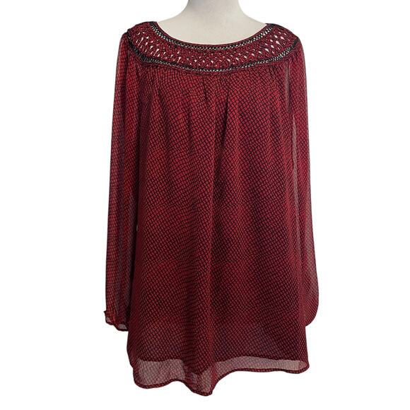 Coldwater Creek Celebration Blouse Womens XL Red & Black Checked Print Flowy Top - Picture 2 of 7